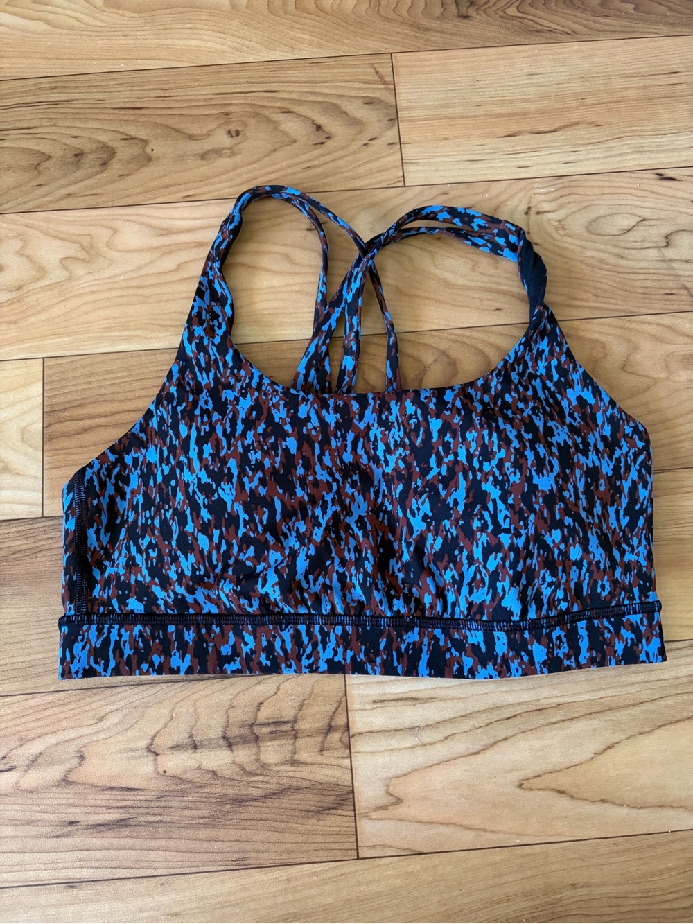 lululemon athletica Blue and Brown Abstract Print Sports Bra